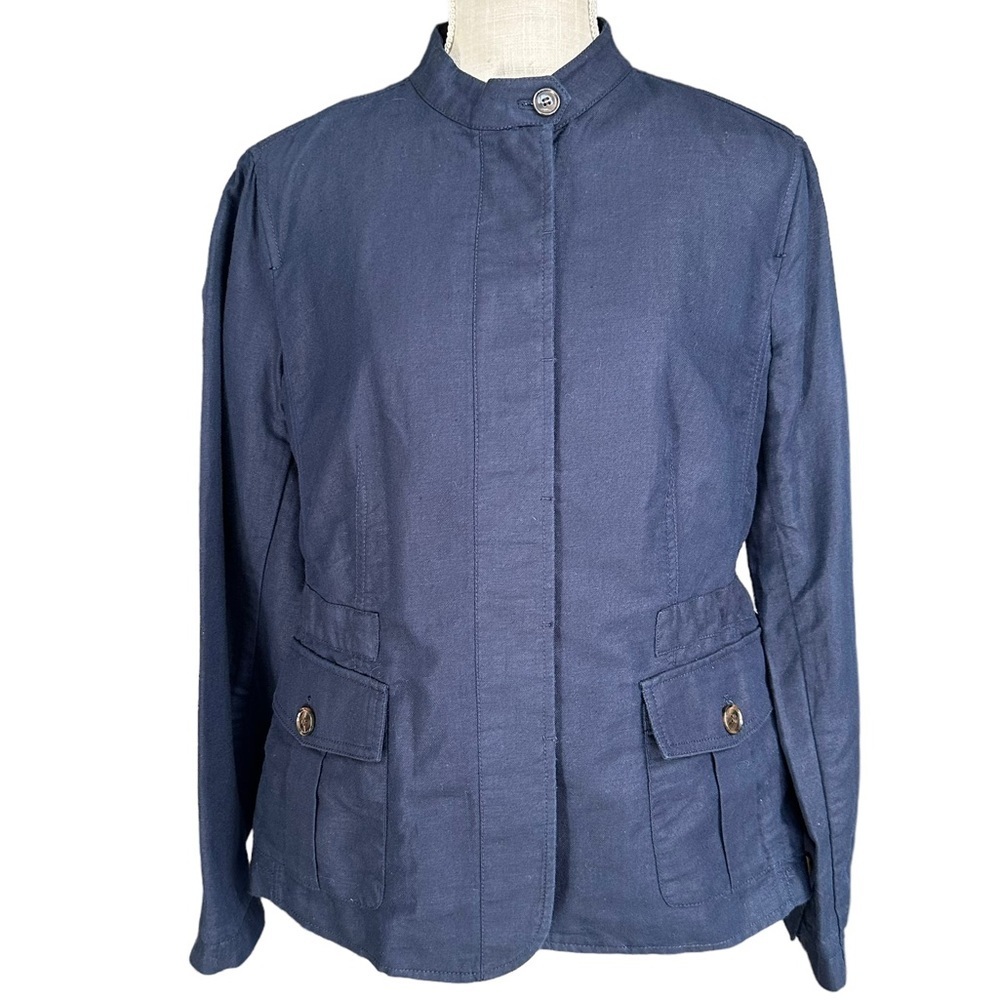 Talbots Women's Navy Blue Lenin Blend  Moto Jacket‎ With Front Pockets Size: L